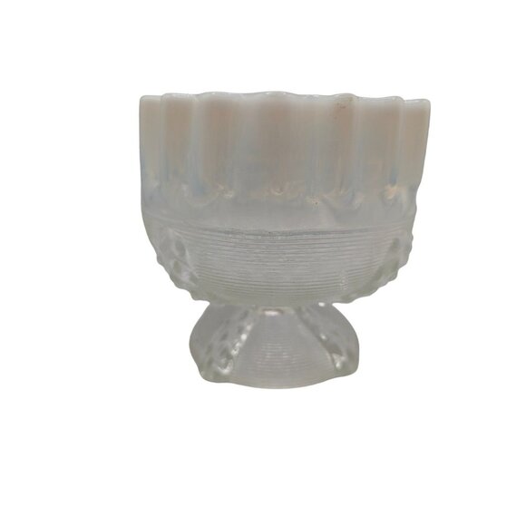 Antique Northwood Glass Opalescent Crimped Top Compote Spool Threaded Pattern - Picture 2 of 14